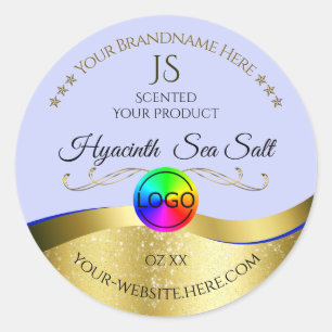 Logo en or bleu clair Wavy Monogram Étiquette prod