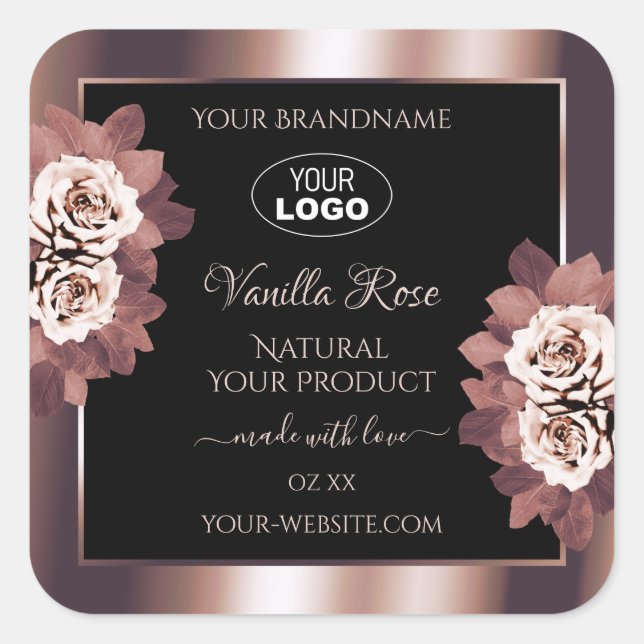 Logo Étiquette de luxe Rose Gold Black Floral (Devant)