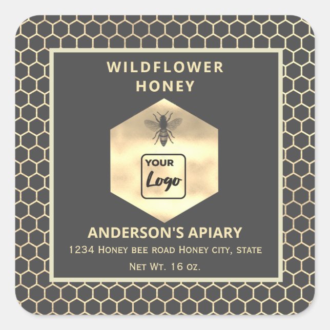 Logo étiquette de nid d'abeille en or moderne (Devant)