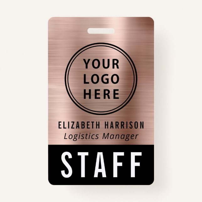 Logo Event Staff Employee Rose Gold Identification Badge (Front)