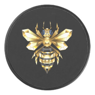 Logo Faux Gold Foil Bee Polygonal sur Noir