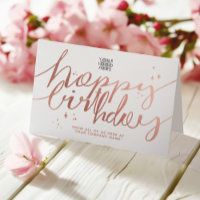 Logo Faux Rose Gold Hand Script White Birthday