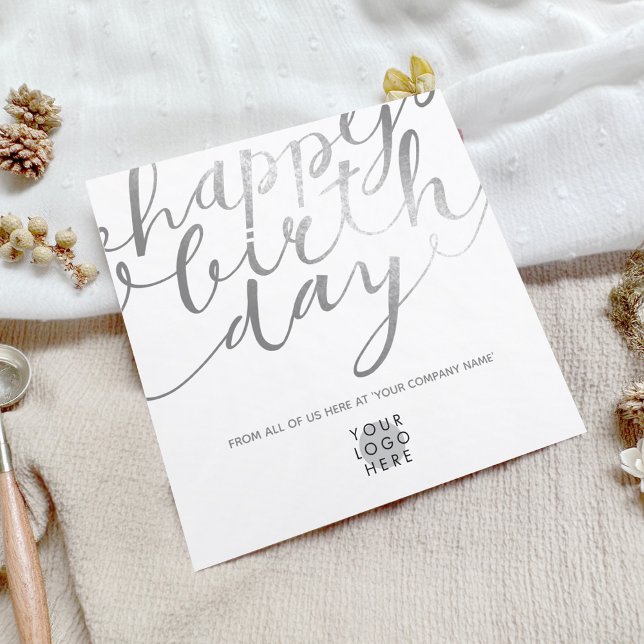 Logo Faux Silver Foil Script Lettering Birthday Card (Creator Uploaded)