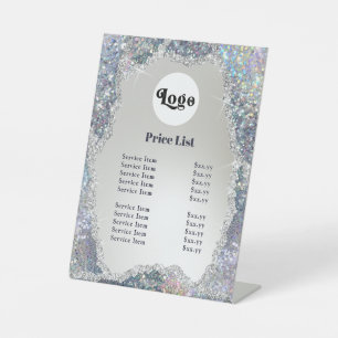 Logo Faux Silver Glitter Foil Price List Pedestal Sign