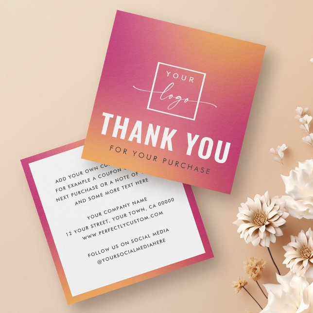 Logo fuchsia square business thank you insert card (Creator Uploaded)