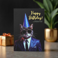 Logo Fun Black White Cat Blue Suit Party Birthday
