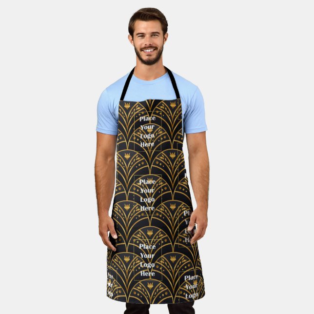 Logo Gold Black Art Geometric Pattern Personalize Apron (Worn)