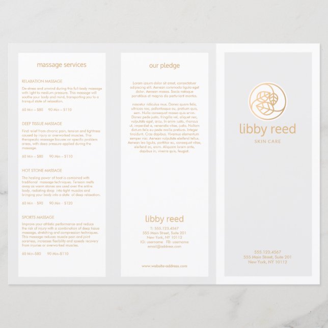 Logo Gold Feuille Soins de la peau Spa TriFold Bro (Devant)