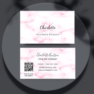 Logo gold pink marble monogram elegant QR code Business Card
