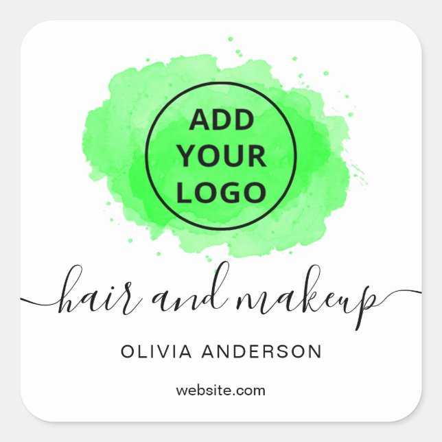 Logo Green brushstroke typography hair makeup      Square Sticker (Front)