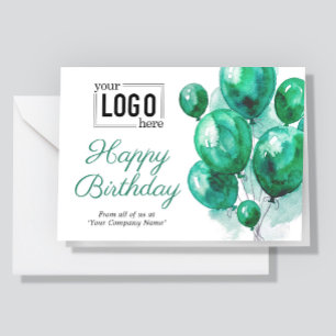 Logo Green Watercolor Balloons Business Birthday Card