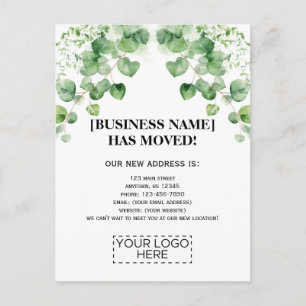 Logo Greenery Business Moving Announcement Postcard