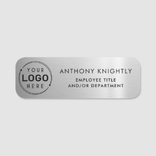 Logo Grey Faux Metallic Silver Plastic Name Tag