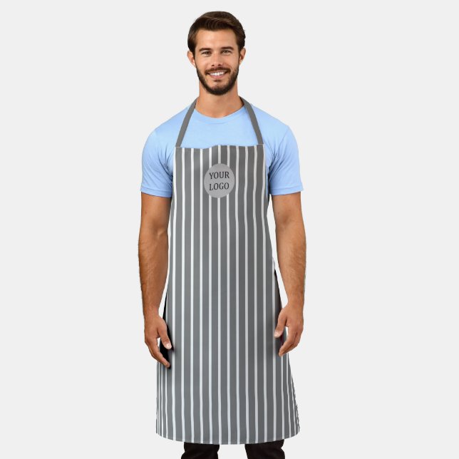 Logo Grey White Simple Elegant Stripes Pattern Apron (Worn)