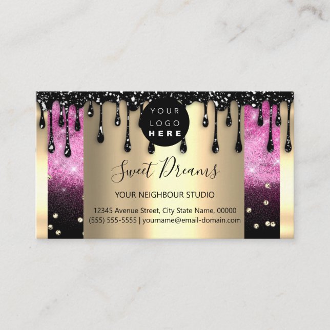 Logo Hair Makeup Nails Drip SPA QRCode Pink Business Card (Front)