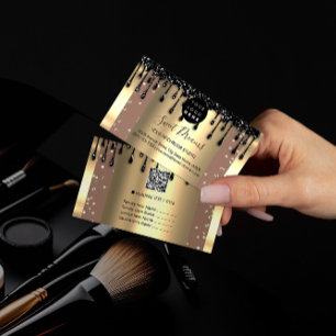 Logo Hair Makeup Nails Drips SPA QR Code Gold Skin Business Card