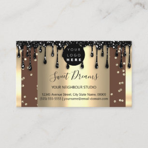 Logo Hair Makeup Nails Drips SPA QRCode Gold Brown Business Card