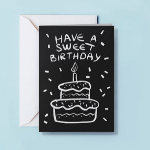 Logo Hand Drawn Simple Cake Black White Birthday Card