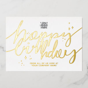 Logo Hand Script Business Birthday Gold Foil Card