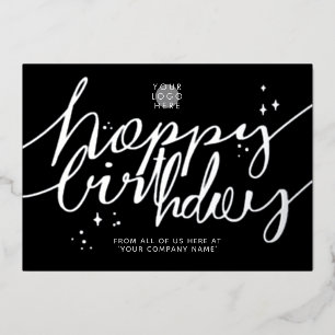 Logo Hand Script Business Birthday Silver Card