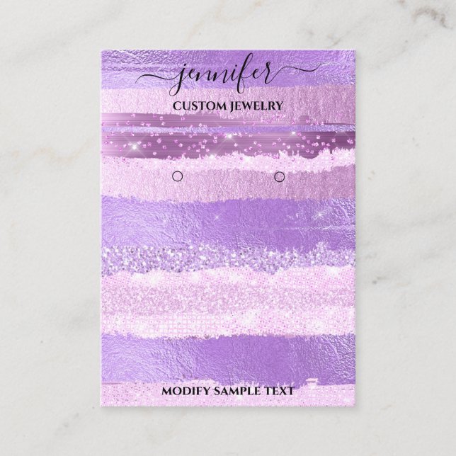 Logo Handmade Jewellery Card Purple Violet Stripes (Front)
