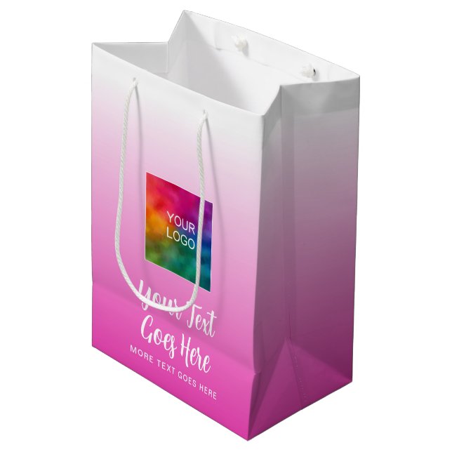 Logo Here Pink Custom Template Typography Script Medium Gift Bag (Front Angled)