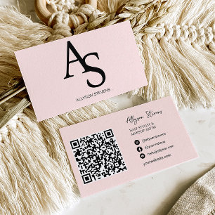 Logo initials Bush pink hair makeup qr code Business Card
