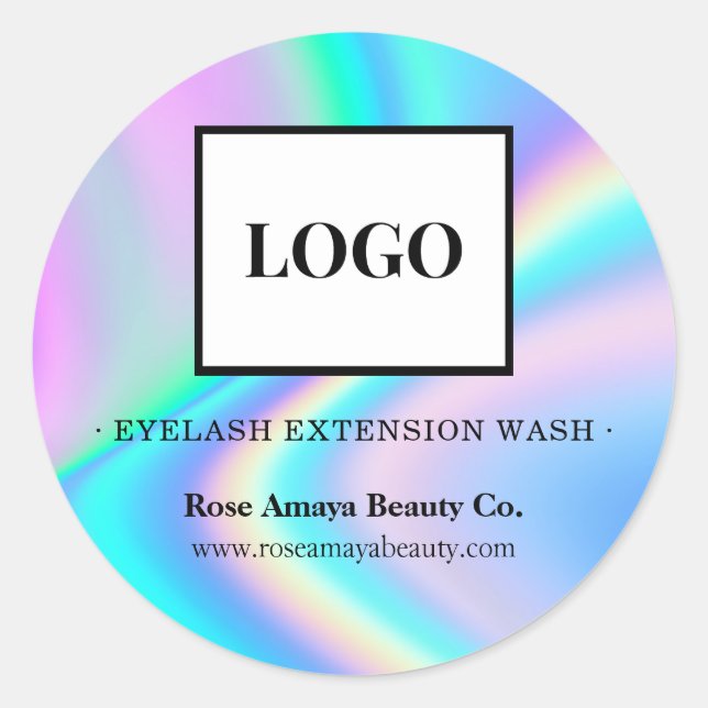 Logo Lash Cleanser Faux Holographic Rainbow Prism Classic Round Sticker (Front)