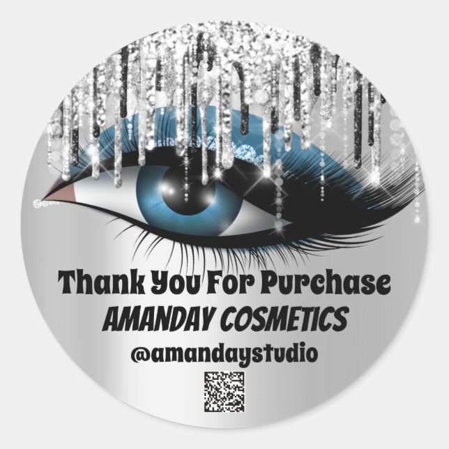 Logo Lashes Extension Makeup Silver Custom QRCODE Classic Round Sticker (Front)