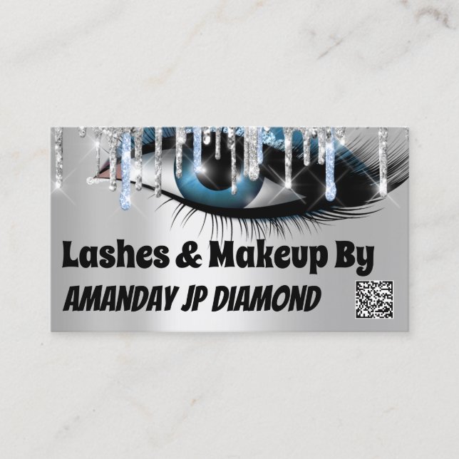 Logo Lashes Micorblade 6 Punch Blue Drips QR Code Business Card (Front)