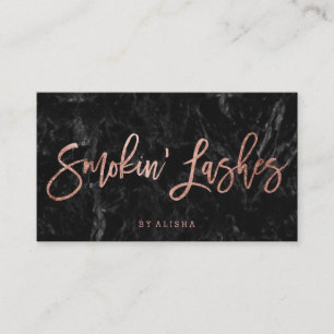 Logo lashes script faux rose gold black marble business card