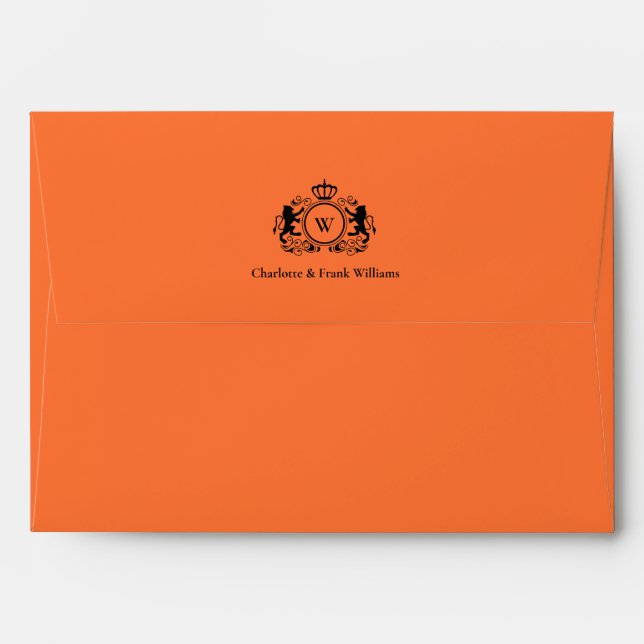 Logo Lion Monogram Elegant Orange Envelope (Back (Top Flap))