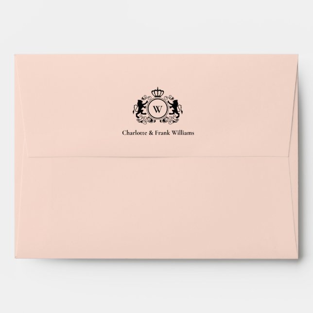 Logo Lion Monogram Elegant Peach Envelope (Back (Top Flap))