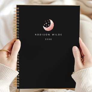 Logo Lune Croissante Étoiles Or Rose Céleste
