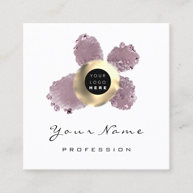 Logo Makeup Artist Hair Nails Floral Rose White Square Business Card (Front)