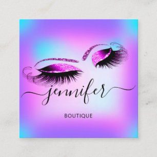 Logo Makeup Boutique Lashes Studio Hot Holograph Square Business Card