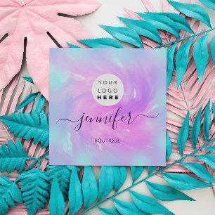 Logo Makeup Boutique Shop Abstract Holograph Square Business Card