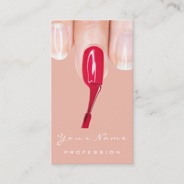 Logo Makeup Manicure Red Nails Rose Business Card (Front)