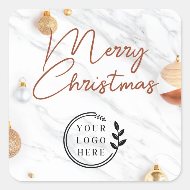 Logo Merry Christmas Holidays Modern Corporate Square Sticker (Front)