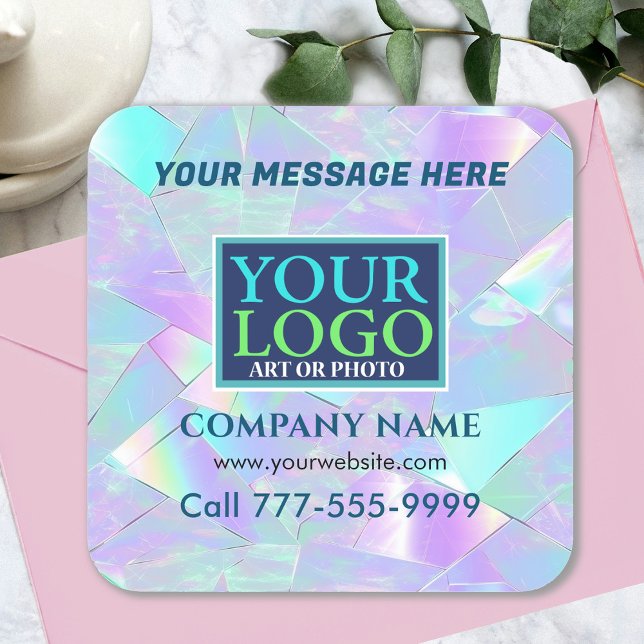 Logo, Message, Business Promo, Iridescent Design Square Sticker (Creator Uploaded)