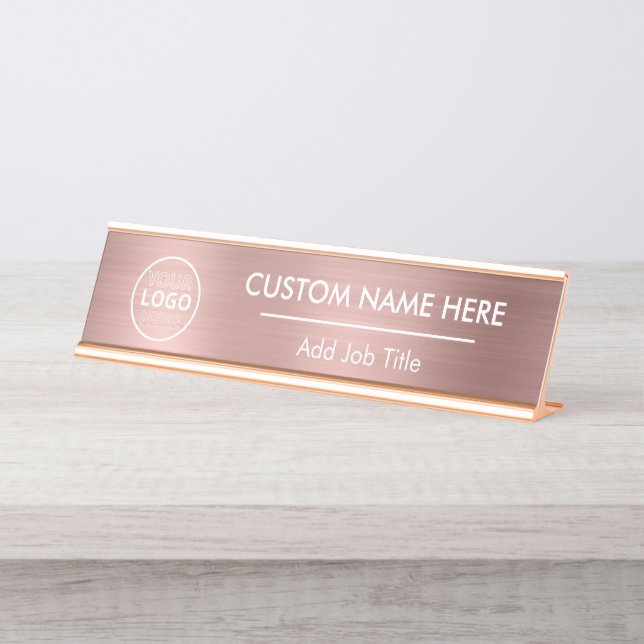 Logo Metallic Rose Gold Desk Name Plate (Front)
