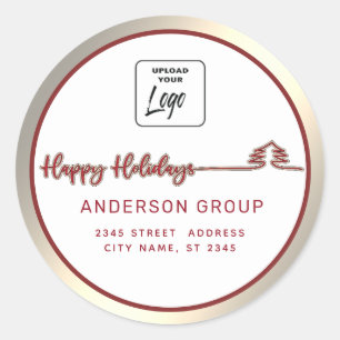 Logo Minimalist gold red script Happy Holidays Classic Round Sticker