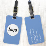Logo Minimalist Promotional Blue Business Branding Luggage Tag<br><div class="desc">Simple logo design for your business.  Replace the logo and details with your own and change the background colour in the design tool to customize.  Ideal for as a promotional item to give to clients,  customers and employees,  and for business travel and trade shows.</div>