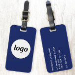 Logo Minimalist Promotional Navy Blue Business Luggage Tag<br><div class="desc">Simple logo design for your business.  Replace the logo and details with your own and change the background colour in the design tool to customize.  Ideal for as a promotional item to give to clients,  customers and employees,  and for business travel and trade shows.</div>