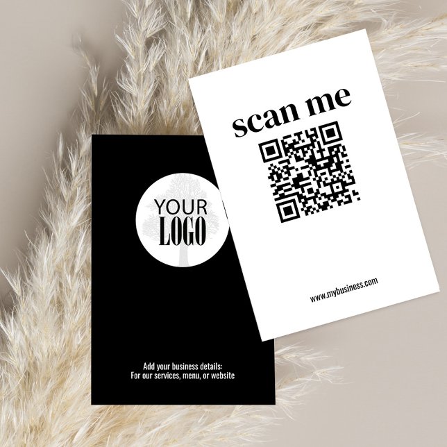 Logo minimaliste simple d'entreprise Code QR (Black and white simple logo and QR code display card.)