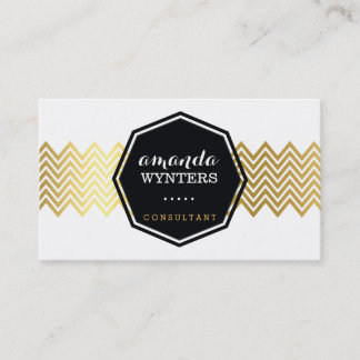 LOGO modern chevron pattern gold foil octagon Business Card