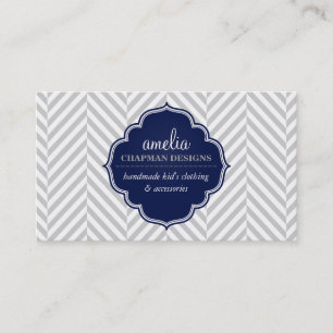 LOGO modern herringbone pattern grey badge navy Business Card