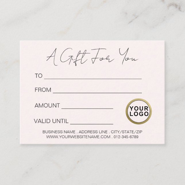 Logo Modern Minimalist Blush Pink Gift Certificate (Front)