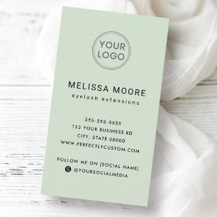 Logo modern minimalist light sage green vertical business card