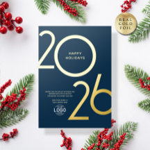 Logo Modern Navy Blue Business Holiday Carte Or